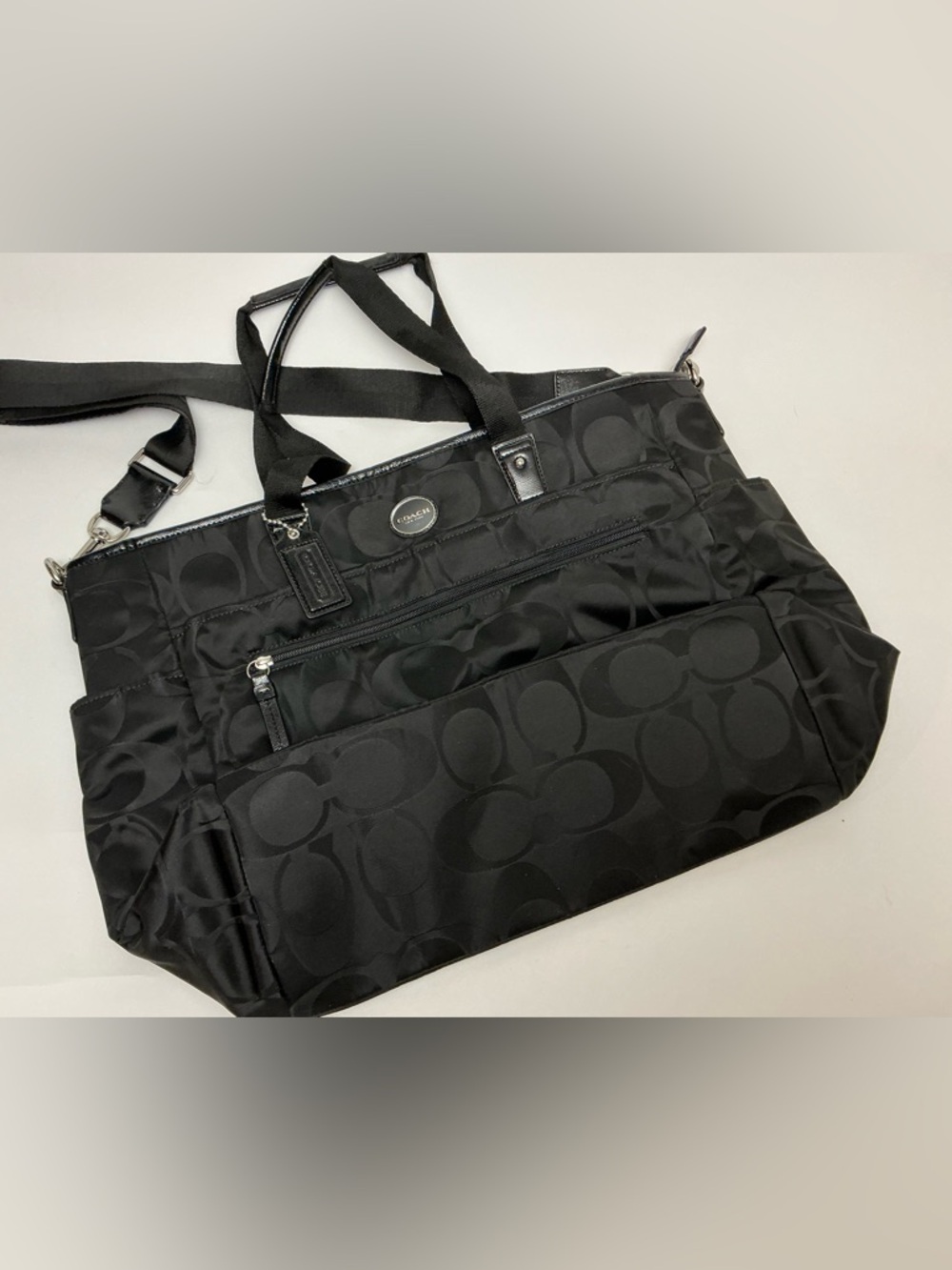 Coach Black Signature Nylon Tote with Front Zip Pocket